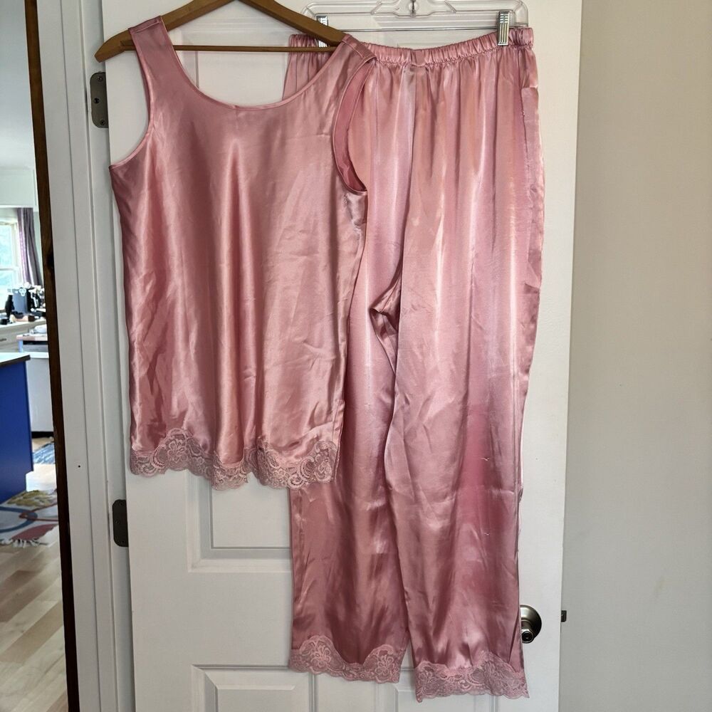Jacqueline Smith Sleepwear Vintage Two-Piece Set Pink Lace Pajama XL